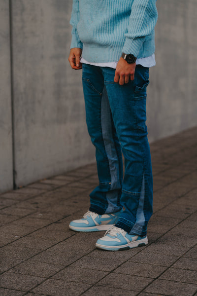Jeans Flare Bleu empiècement