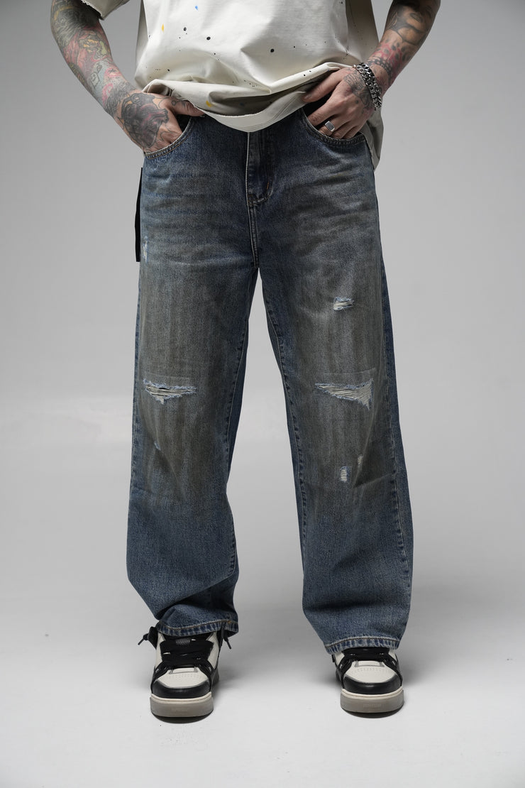 Jeans baggy effet Boue